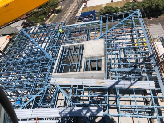 LGS to Level 5 (Top Level) consisting of Structural Steel, LGS Wall Framing & Roof Trusses